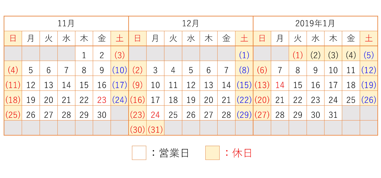 201811-201901カレンダー